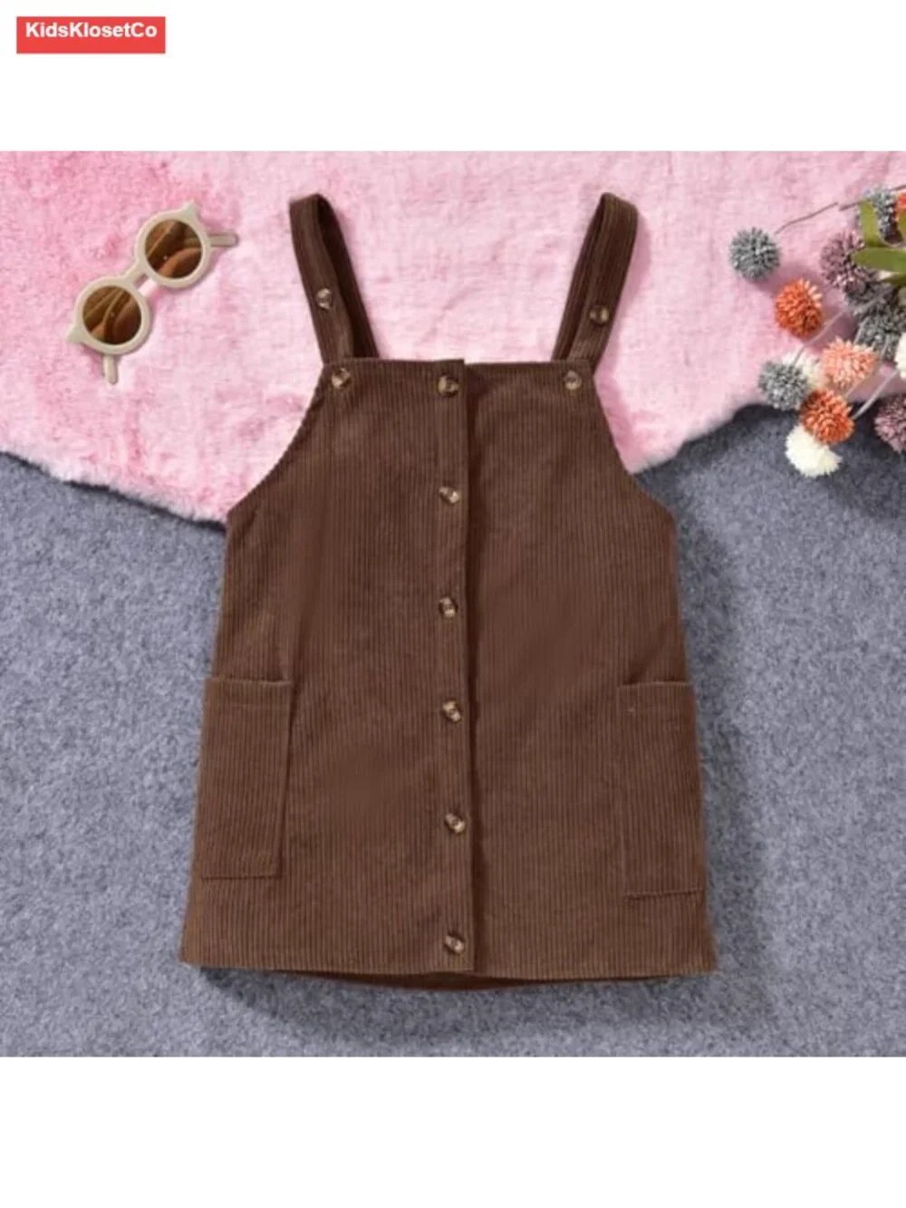 Toddler Corduroy Button Down Overall Dress Set 2-7Y